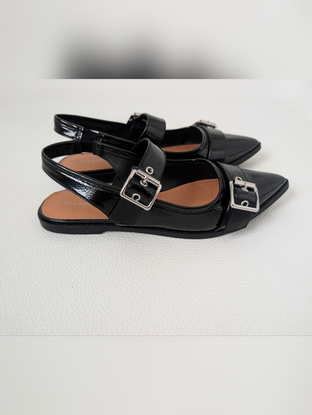Madden Girl G-Velma Black Patent Pointed Toe Slingback Flats - Picture 2 of 10